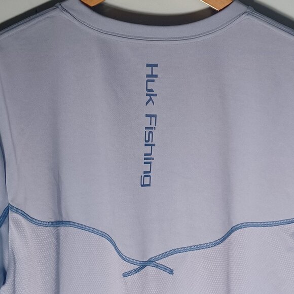 Huk Fishing T-Shirt Mens Large Performance Blue Crew Outdoor Short Sleeve - Picture 7 of 10